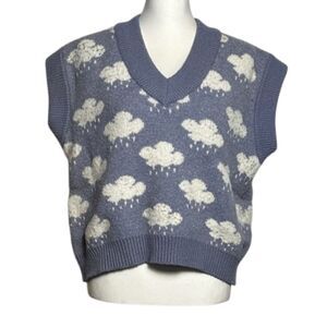 Peppermayo Graphic Knit Sweater Vest VNeck Womens 8 Clouds Rainy Novelty Cropped